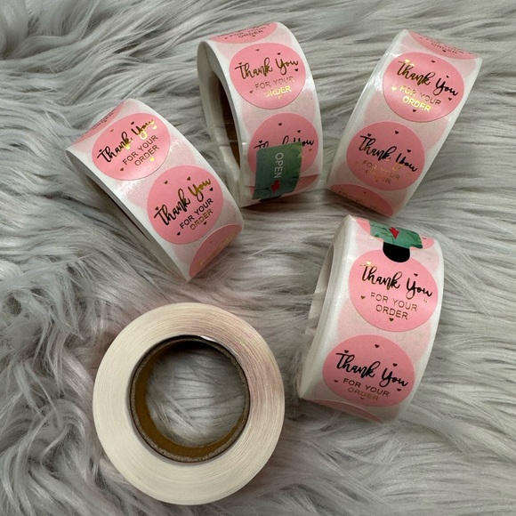 5 x 500 (2500) 1" Pink Thank You Stickers 1.0 inch - Picture 2 of 3